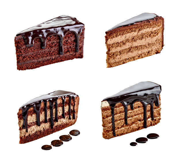 collection of various chocolate cake on white background. each one is shot separately