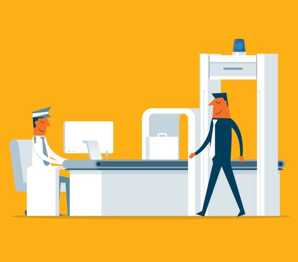 Airport Security - Businessman Business Travel. Concept business vector illustration. metal detector security stock illustrations