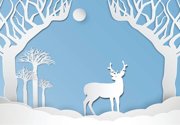 istock Deer standing in meadow. Nature landscape background  paper art style illustration. 832186890