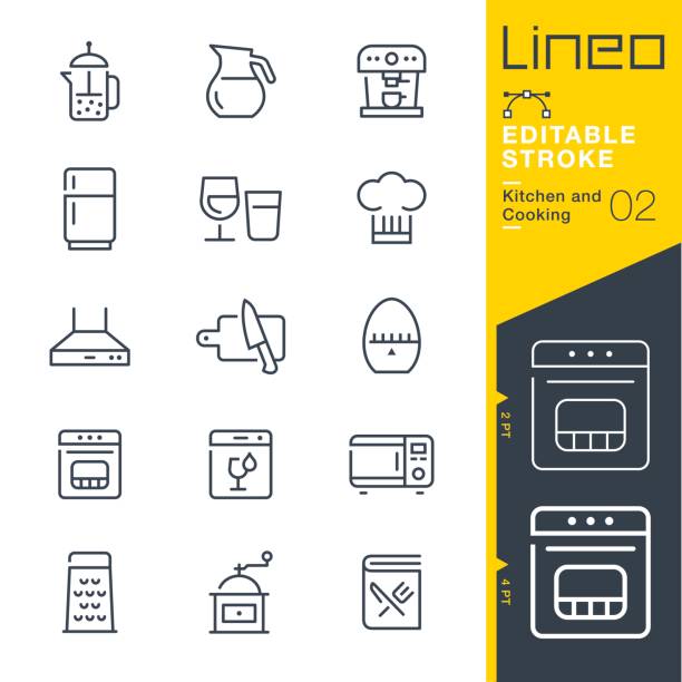 Lineo Editable Stroke - Kitchen and Cooking line icons Vector Icons - Adjust stroke weight - Expand to any size - Change to any colour kitchen stock illustrations