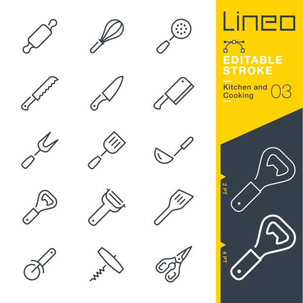 illustrazioni stock, clip art, cartoni animati e icone di tendenza di lineo editable stroke - icone della linea cucina e cottura - poultry shears