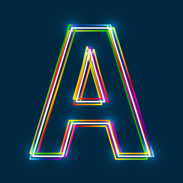 istock Greek Capital Letter Alpha. Multicolor outline font with glowing effect on blue background. 832198000