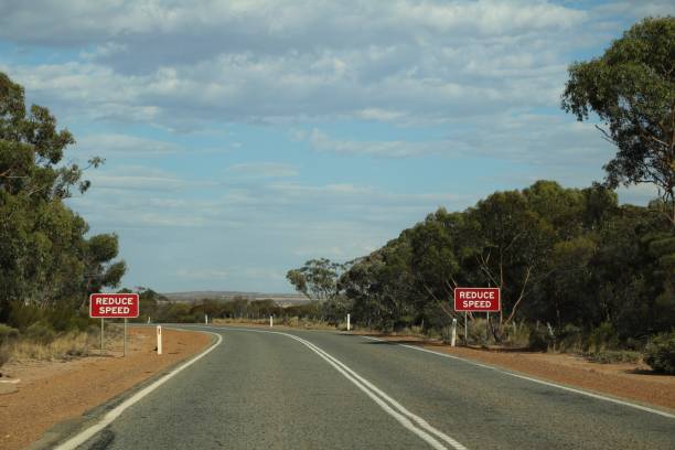 istock Road sign in Australia - Reduce Speed 832198212