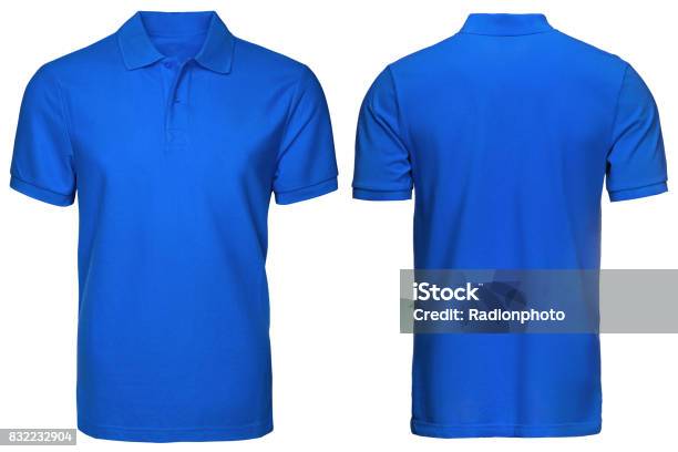 Blank Blue Polo Shirt Front And Back View Isolated White Background Design Polo Shirt Template And Mockup For Print Stock Photo - Download Image Now