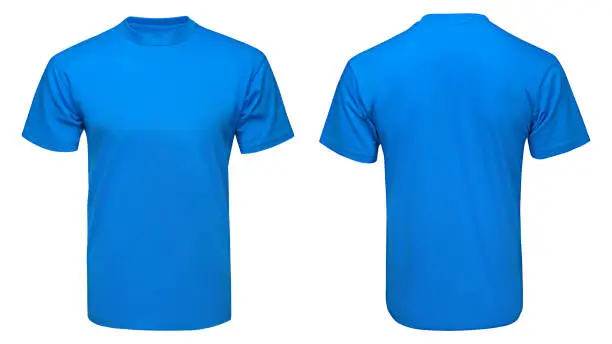blank blue t-shirt mock up template, front and back view, isolated  on white background