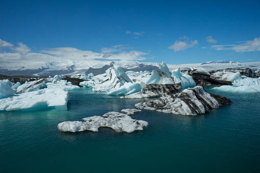 Iceland - Iceberg landscape full of drifting ice floes on glacial lake