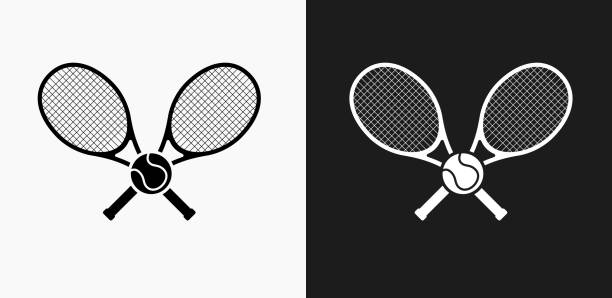 ilustrações de stock, clip art, desenhos animados e ícones de tennis icon on black and white vector backgrounds - symbol computer icon icon set simplicity