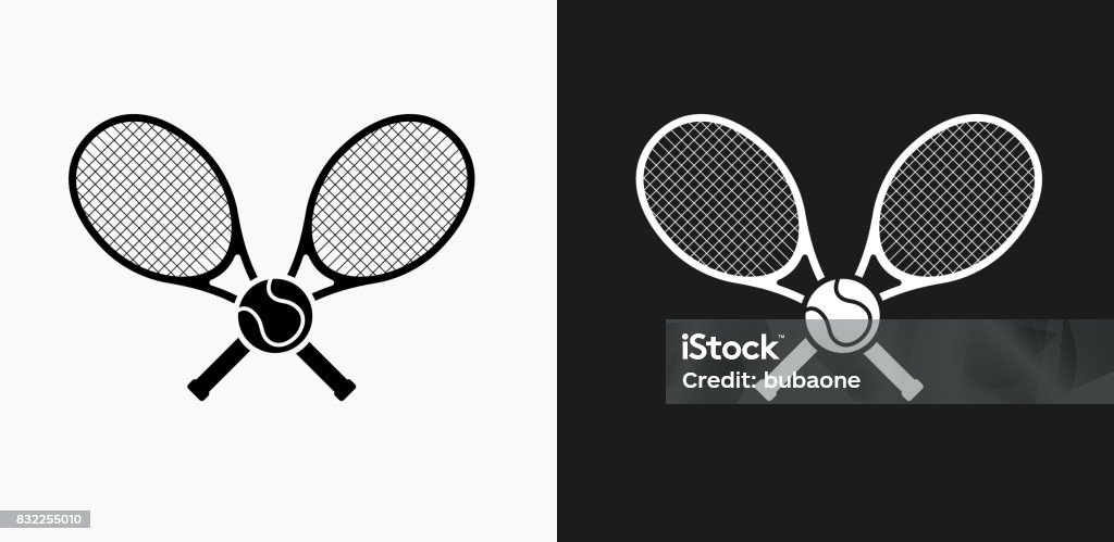 Tennis Icon on Black and White Vector Backgrounds Tennis Icon on Black and White Vector Backgrounds. This vector illustration includes two variations of the icon one in black on a light background on the left and another version in white on a dark background positioned on the right. The vector icon is simple yet elegant and can be used in a variety of ways including website or mobile application icon. This royalty free image is 100% vector based and all design elements can be scaled to any size. Tennis stock vector