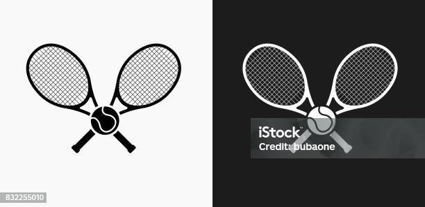 Tennis Icon On Black And White Vector Backgrounds Stock Illustration - Download Image Now - Tennis, Tennis Racket, Computer Graphic