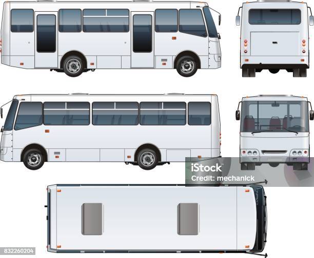 Vector Urban Passenger Minibus Mockup Stock Illustration - Download Image Now - Bus, Template, Rear View