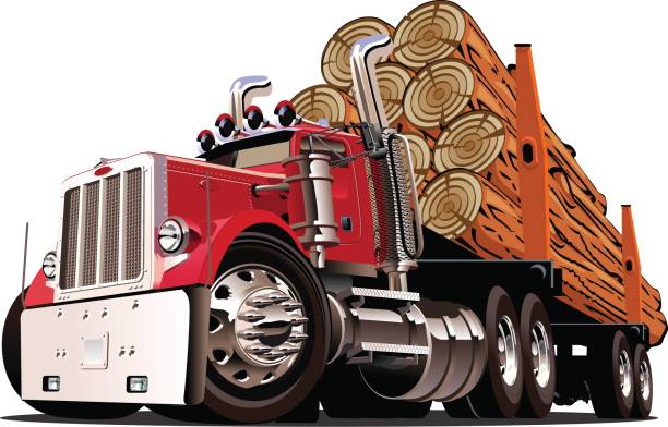 만화 로깅 트럭 - lumber industry truck truck driver log stock illustrations
