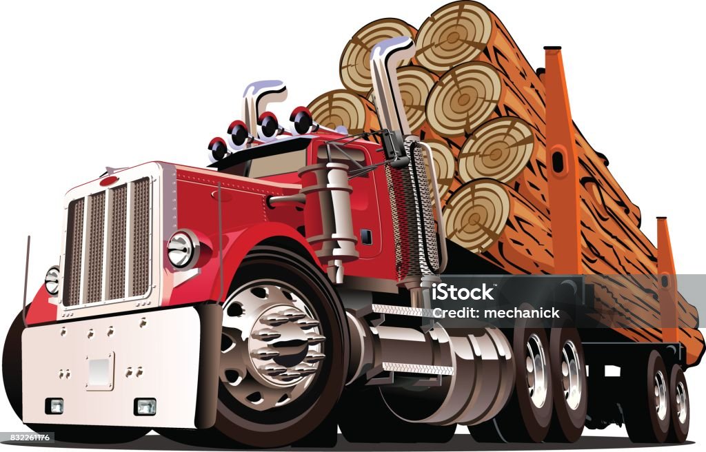 Log Loader Cartoon Cartoon Logging Truck Stock Illustration - Download Image Now - Lumber ...