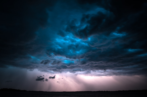 Dramatic clouds and lightning during a summer thunderstorm. Tartu, Estonia.