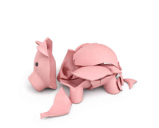 istock 3d rendering of a pink ceramic piggy bank completely broken up into several large pieces 832459604