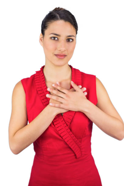 istock Loved sexy brunette in red dress posing 832467988