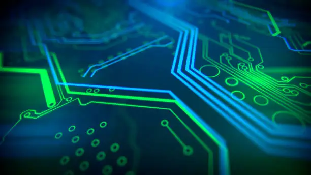 Photo of Technology background. Circuit board futuristic server code processing.