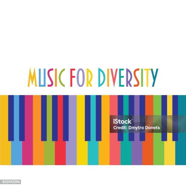 Support Cultural Racial And Ethnic Diversity Concept Vector Illustration Multiethnic Multiracial And Multicultural Unity Or Partnership Metaphor Colorful Piano Keys And Text Music For Diversity Stock Illustration - Download Image Now