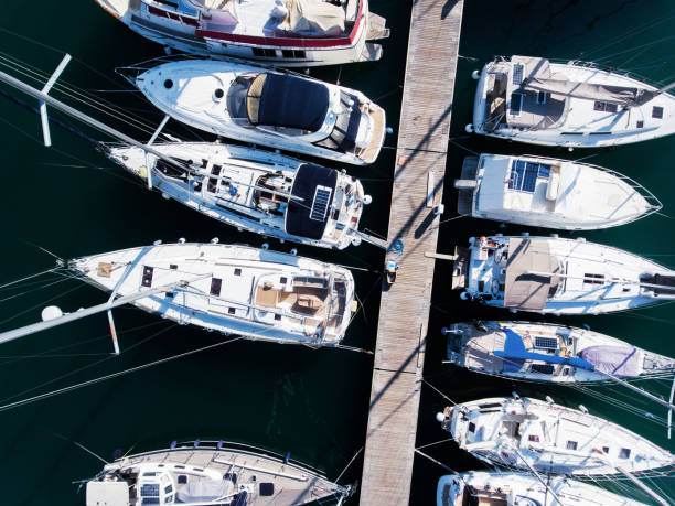 istock Yachts marina aerial view by drone 832519572