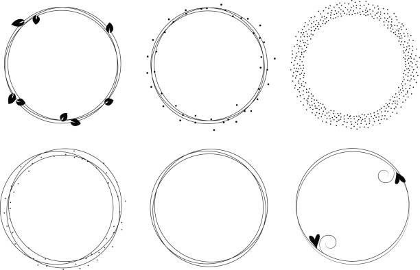 Set of vector graphic circle frames. Wreaths for design, logo template. Branches, dots, hearts Set of vector graphic circle frames. Wreaths for design, logo template. Branches, dots, hearts circle borders stock illustrations