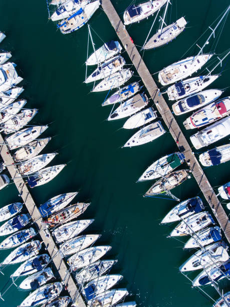 istock Yachts marina aerial view by drone 832519900