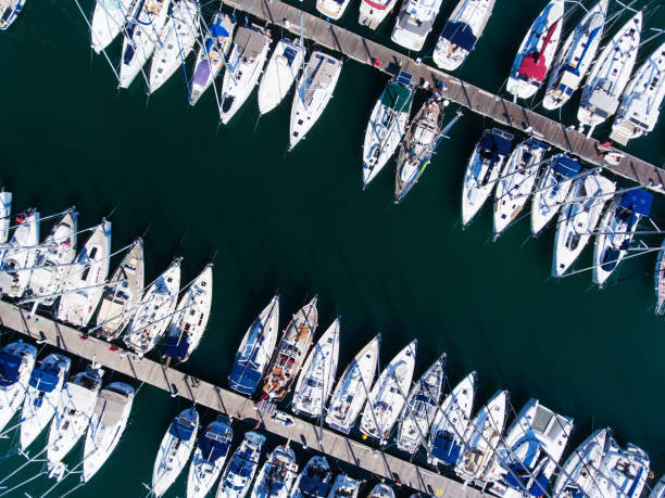 istock Yachts marina aerial view by drone 832519914