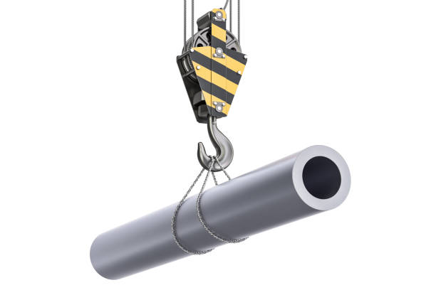 istock Crane hook with steel pipe, 3D rendering isolated on white background 832569178