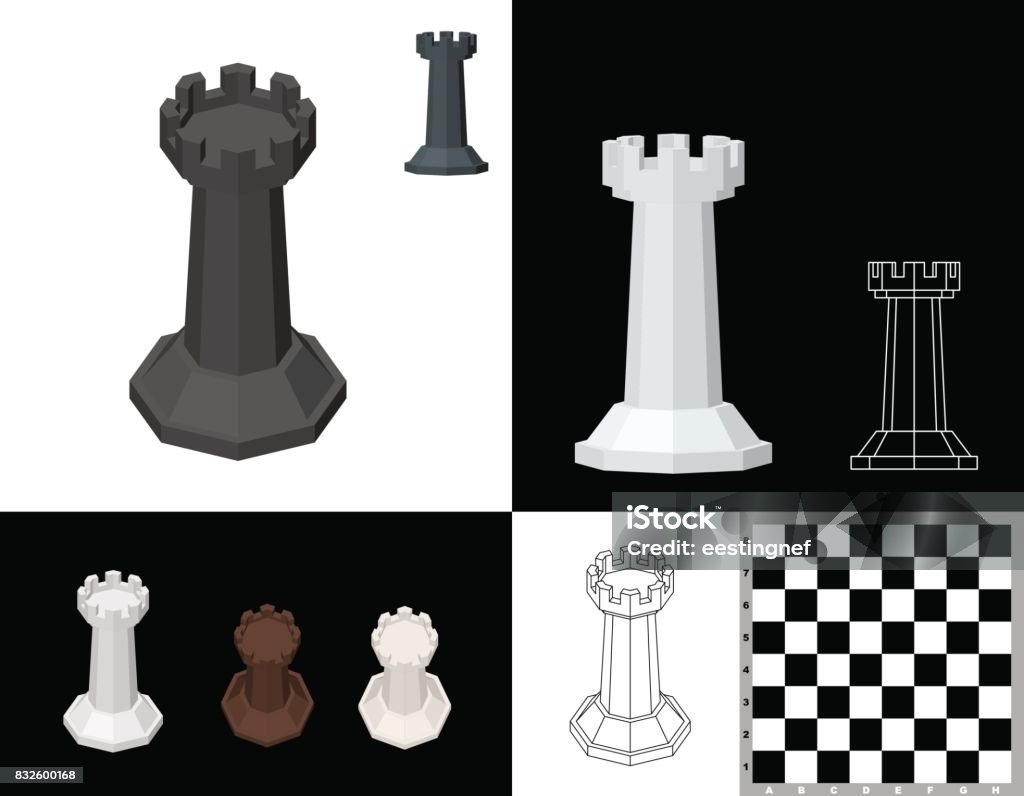 3d Chess Rook Vector Chess Rook Set 3d Vector Illustration Isometric Projection Front View ...