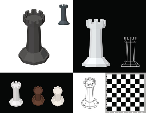 Chess Rook Front View Chess Rook Set 3d Vector Illustration Isometric Projection Front View ...