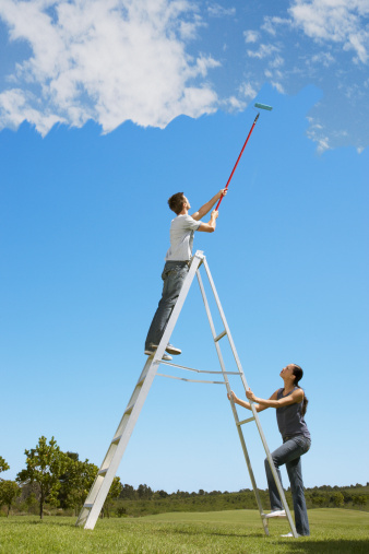 Gender Inequality and sex discrimination or sexism for being female concept as a woman and a man as a ladder metaphor for unfair gender bias.