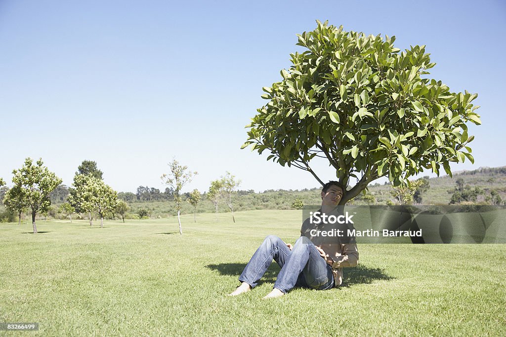 Man sitting in shade under tree  Shade Stock Photo