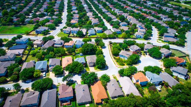 istock Aerial Suburb Austin Texas Colorful Rooftop in North Austin 832681704