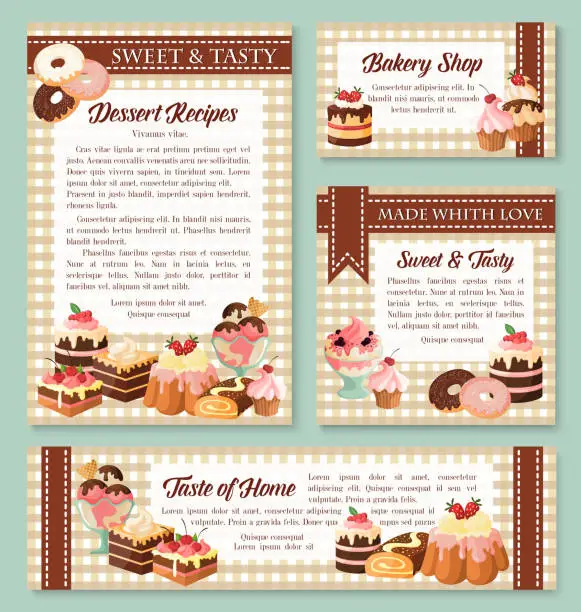 Vector illustration of Cake and bakery shop banner with pastry desserts