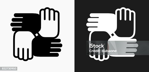 istock Hands United Icon on Black and White Vector Backgrounds 832730950