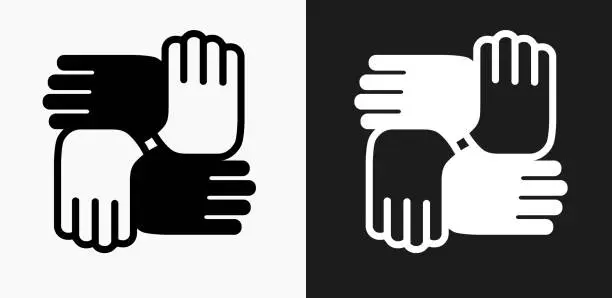 Vector illustration of Hands United Icon on Black and White Vector Backgrounds