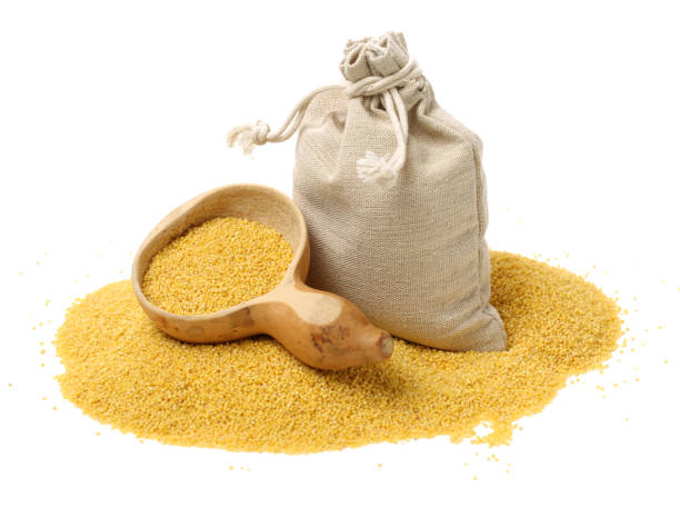 istock Raw uncooked millet in bowl and a bag 832731204