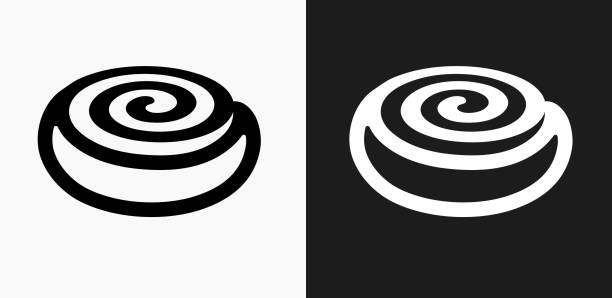 Cinnamon Bun Icon on Black and White Vector Backgrounds Cinnamon Bun Icon on Black and White Vector Backgrounds. This vector illustration includes two variations of the icon one in black on a light background on the left and another version in white on a dark background positioned on the right. The vector icon is simple yet elegant and can be used in a variety of ways including website or mobile application icon. This royalty free image is 100% vector based and all design elements can be scaled to any size. cinnamon stick spice food stock illustrations