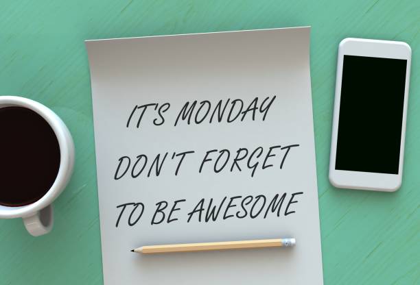 istock Its Monday Dont Forget To Be Awesome, message on paper, smart phone and coffee on table, 3D rendering 832762858