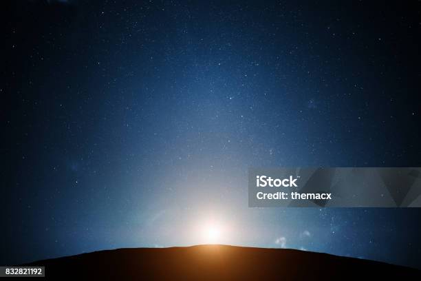 Night Sky With Light Stock Photo - Download Image Now - Star - Space, Sunrise - Dawn, Sky