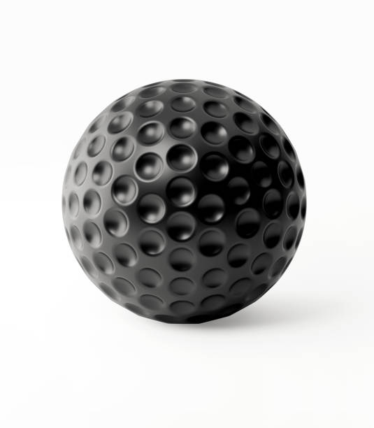 pelota de golf negro aislada sobre fondo blanco - golf ball circle ball curve fotografías e imágenes de stock