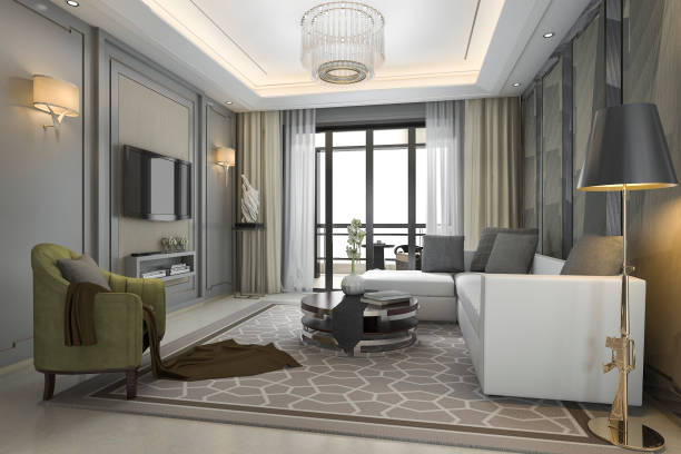 istock 3d rendering luxury and modern living room with great view 832895652