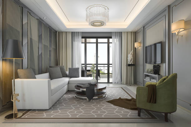 istock 3d rendering luxury and modern living room with great view 832895812