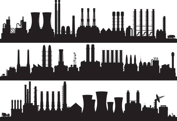 illustrazioni stock, clip art, cartoni animati e icone di tendenza di fabbriche (tutti gli edifici sono separati e completi) - coal fired power station