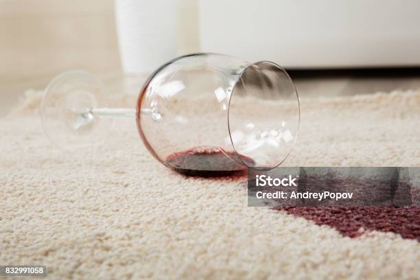 Red Wine Spilled From Glass On Carpet Stock Photo - Download Image Now - Stained, Carpet - Decor, Wine
