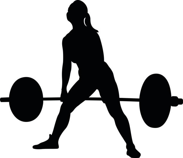 woman athlete powerlifter woman athlete powerlifter exercise deadlift black silhouette powerlifting stock illustrations