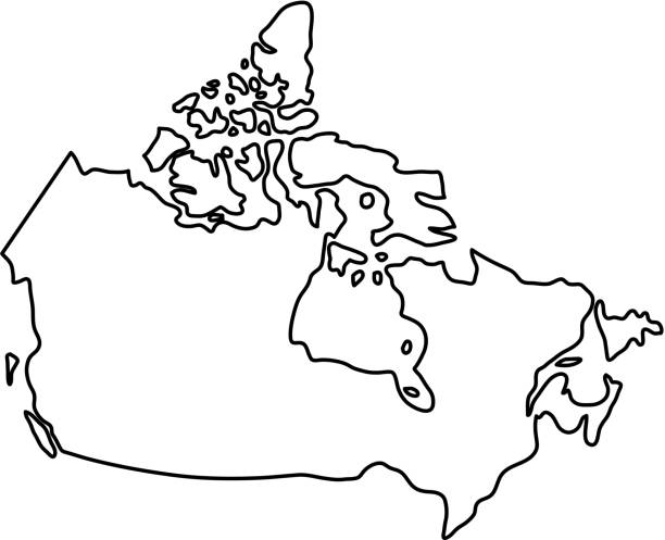 ベクトル図の黒の輪郭曲線のカナダ地図 - canadian province点のイラスト素材／クリップアート素材／マンガ素材／アイコン素材