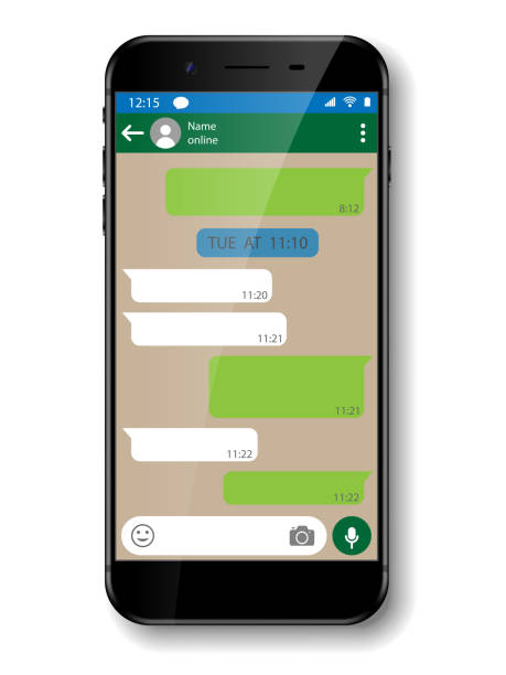 istock Black realistic Smartphone chatting or messaging app. Social network concept. Mobile phone with Messenger window. Vector illustration 833056592