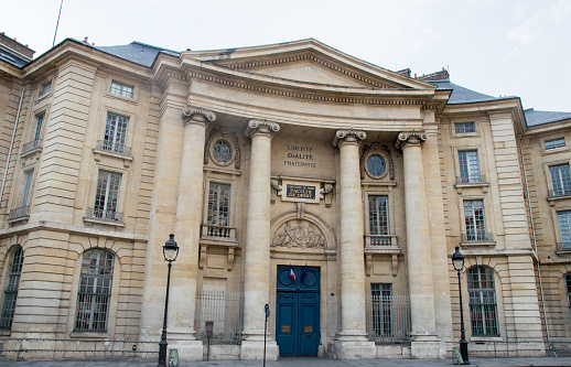 PARIS, FRANCE - JUNE 8, 2017: Building of Faculte de Droit (Paris Law Faculty) in Paris. The prestigious Paris Descartes University has over 34000 students