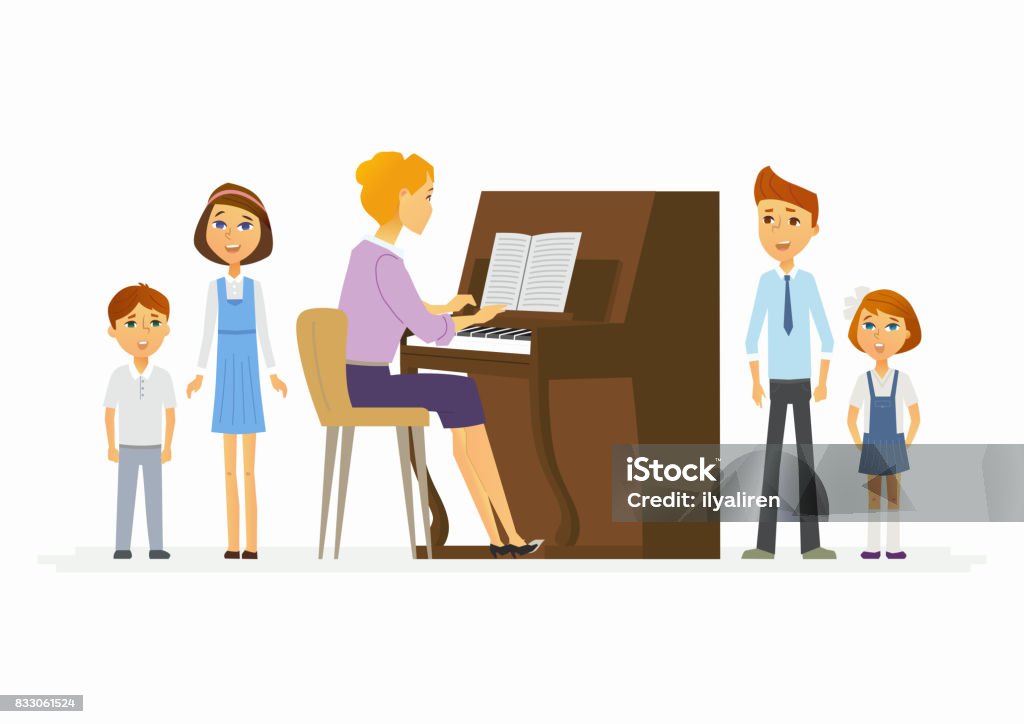 Music Lesson At School Modern Cartoon People Characters Illustration Stock  Illustration - Download Image Now - iStock