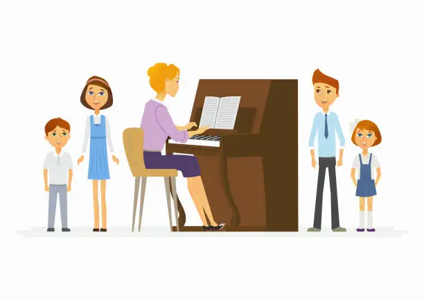 Vector illustration of Music lesson at school - modern cartoon people characters illustration