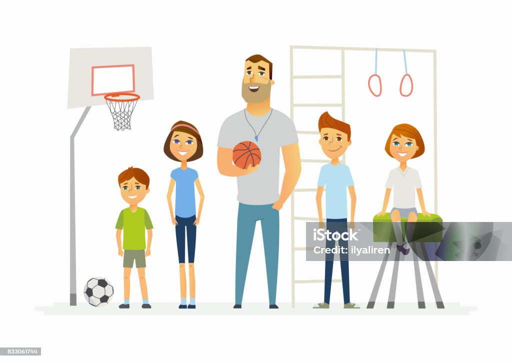 Physical Education Lesson At School Modern Cartoon People Characters  Illustration Stock Illustration - Download Image Now - iStock